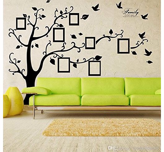 Huge Black/Brown Family Photo Frame Tree Branch & Leaves wall decal sticker (Black)