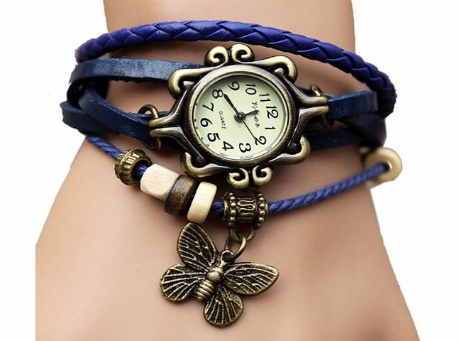 Fashion Accessories Trial Order New Quartz Fashion Weave Wrap Around Leather Bracelet Lady Woman Wrist Watch Blue