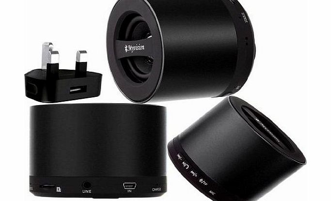 Wayzon Brand New Black My Vision V9 Wireless 3W Portable Mini Bluetooth 3.0 Aluminium HD Audio Speaker With S D Card Reader Slot And Integrated Mic   UK Mains Plug Charger Adaptor in BONUS For Motorol