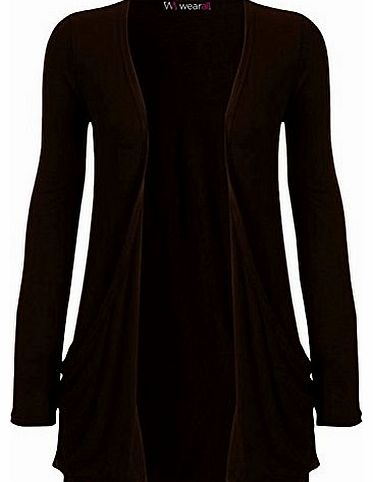 - Ladies Long Sleeve Pocket Cardigan Womens Top - Dark Brown - 8 / 10