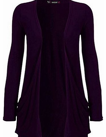 WearAll - Ladies Long Sleeve Pocket Cardigan Womens Top - Purple - 8 / 10