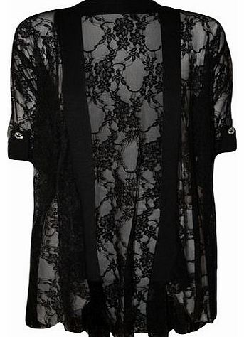 WearAll Ladies Lace Open Cardigan Womens Top - Black - 12-14