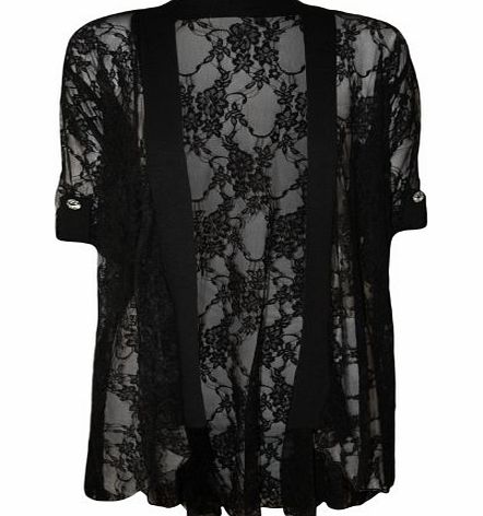 WearAll Ladies Lace Open Cardigan Womens Top - Black - 22-24