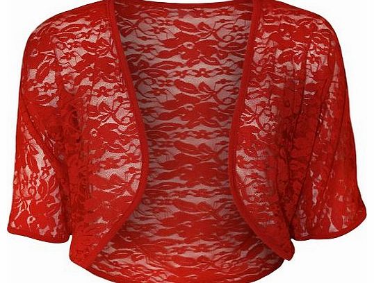 WearAll Ladies Lace Shrug Womens Cardigan Bolero Top - Red - 18-20