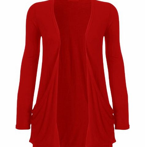 WearAll Ladies Long Sleeve Boyfriend Cardigan Womens Top - Red - 12/14