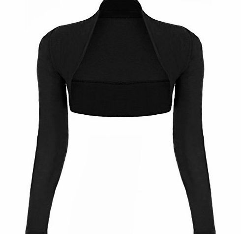 WearAll Ladies Long Sleeve Shrug Womens Bolero Cardigan Top - Black - 8 / 10