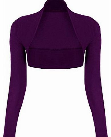 WearAll Ladies Long Sleeve Shrug Womens Bolero Cardigan Top - Purple - 8 / 10
