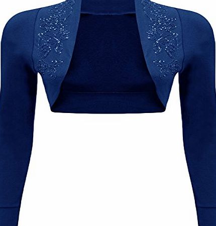 WearAll New Ladies Beaded Shrug Bolero Top Womens Sizes Electric Blue 12/14