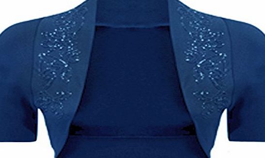 WearAll New Ladies Plus Size Beaded Shrug Womens Short Sleeve Bolero Cardigan Top Blue 24/26