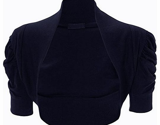 WearAll New Ladies Shrug Top Womens Short Sleeve Bolero - Navy Blue - 12 / 14