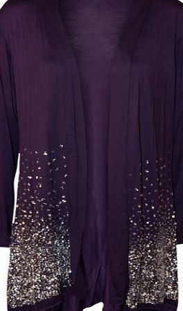 WearAll New Plus Size Ladies Sequin Cardigan Long Sleeve Womens Sparkle Top - Purple - 20