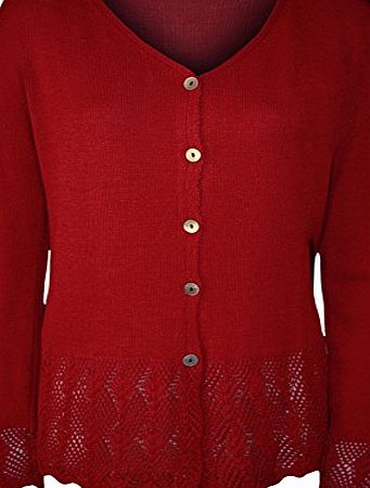 WearAll New Plus Womens Knitted Button Cardigan Ladies Long Sleeve Crochet Top - Red - 14-16(s/m)