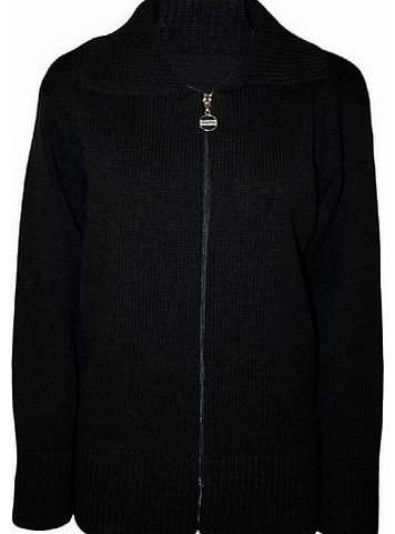 Plus Knitted Collar Zip Cardigan Top Womens - Black 22 - 24