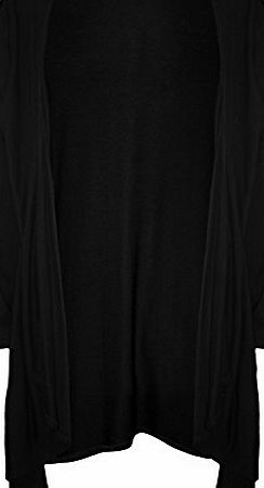 WearAll Plus Size Womens Black Long Sleeve Dip Hem Ladies Open Top Cardigan - Black - 26