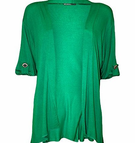 WearAll Plus Size Womens Button Turn Up Short Sleeve Ladies Open Cardigan Top - Jade - 16-18