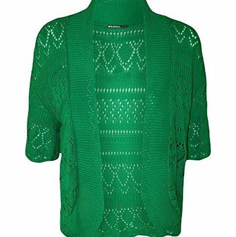 WearAll Plus Size Womens Crochet Knitted Short Sleeve Ladies Shrug Cardigan Top - Jade - 24-26
