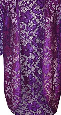 WearAll Plus Size Womens Floral Lace Short Sleeve Open Ladies Long Cardigan - Purple - 18
