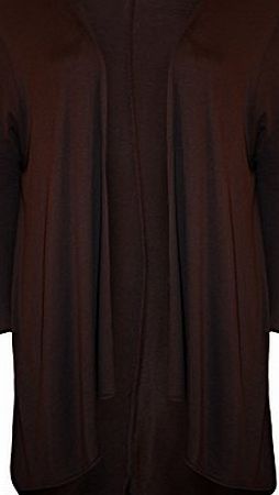 WearAll Plus Size Womens Plain Long Sleeve Dip Hem Ladies Open Top Cardigan - Dark Brown - 20