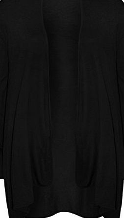 WearAll Plus Size Womens Plain Long Sleeve Open Top Ladies Waterfall Cardigan - Black - 24-26