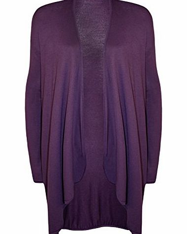 WearAll Plus Size Womens Plain Long Sleeve Open Top Ladies Waterfall Cardigan - Purple - 16-18