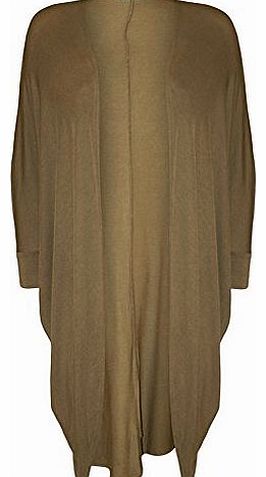 WearAll Plus Size Womens Plain Open Batwing Sleeve Top Ladies Long Cardigan - Mocha - 16-18