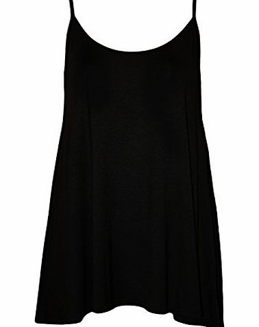 WearAll Plus Size Womens Plain Strappy Sleeveless Ladies Swing Cami Vest Top - Black - 16-18
