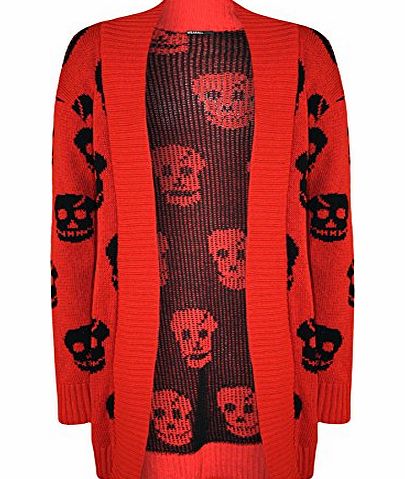 WearAll Plus Size Womens Skull Long Sleeve Open Top Ladies Knitted Cardigan - Red - 20-22