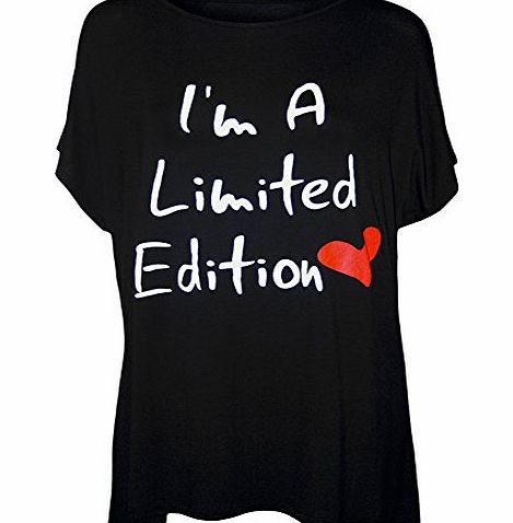 WearAll Plus Size Womens Slogan Heart Print Ladies Short Sleeve T-Shirt Top - Black - 18