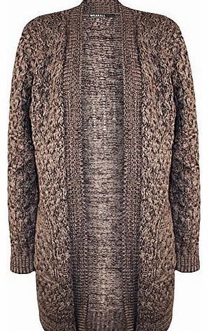 Womens Chunky Long Sleeve Open Top Ladies Knitted Pocket Cardigan - Brown - 16-18
