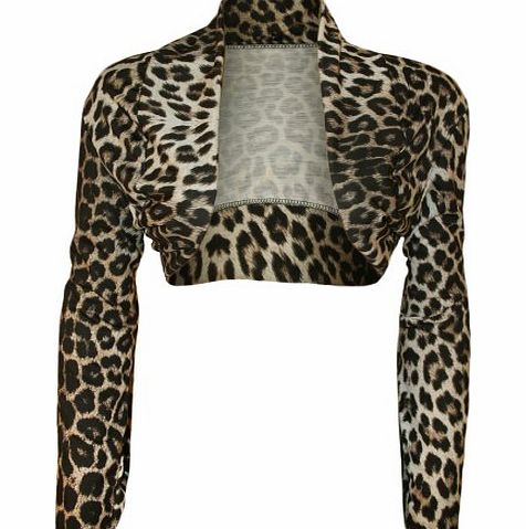 WearAll Womens Plus Size Animal Print Long Sleeve Open Top Ladies Shrug - Leopard - 18-20