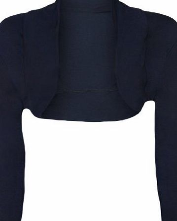 WearAll Womens Plus Size Plain Long Sleeve Cropped Ladies Shrug Bolero Cardigan Top - Navy Blue - 16/18