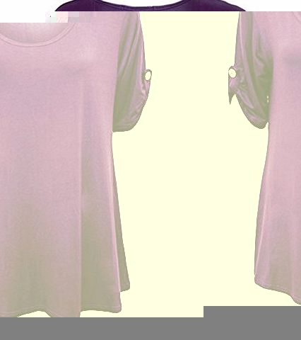WearAll Womens Plus Size Scoop Neck Short Sleeve Flared Ladies Long Plain Top - Purple - 22 / 24