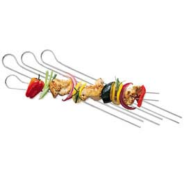 Our tandem skewers solve the problem of vegetables not staying put on the skewer. Two prongs secure 