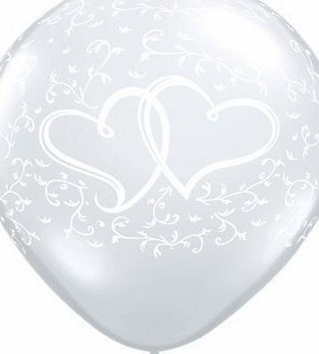 Wedding Balloons - Latex Diamond Clear Entwined Hearts 11`` Wedding Qualatex Latex Balloons x 5