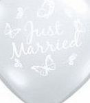 Wedding Balloons - Latex Diamond Clear Just Married Butterflies-A-Round 11`` Qualatex Wedding Latex Balloons x 5