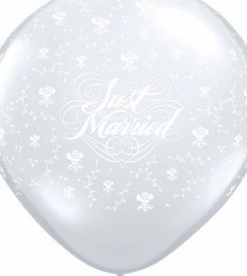Wedding Balloons - Latex Diamond Clear Just Married Flowers-A-Round 5`` Qualatex Latex Balloons x 10