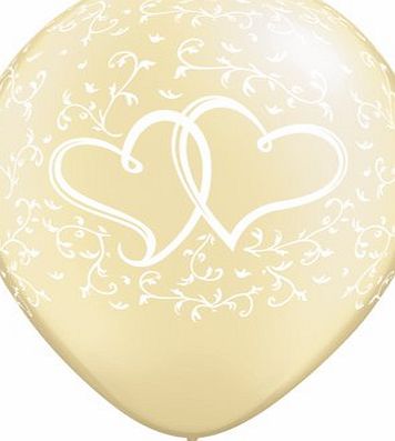 Wedding Balloons - Latex Pearl Ivory Entwined Hearts 11`` Wedding Qualatex Latex Balloons x 5