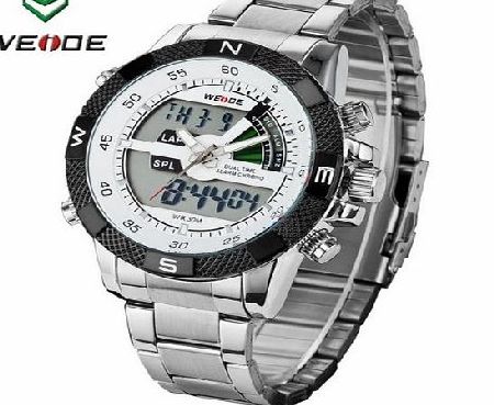 WEIDE Denis Charm - New Fashion WEIDE Mens Sports Steel Watch Analog amp; Digital Dual Time LCD Backlight WH-1104-2   Watch Gift Box (White Dial)
