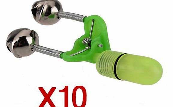 10x Sea Night Fishing Rod Tip LED Light Clip Rod Twin Bells Ring Bite Lure Indicator Alarm