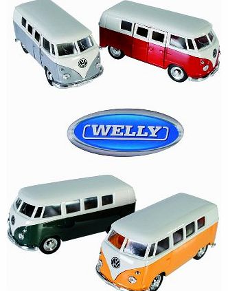 Welly Pull Back and Go Model Yellow VW T1 Bus 1963 - Childs Toy Car-Ideal Kids / Childrens Christmas / Birthday Gift or Stocking Filler