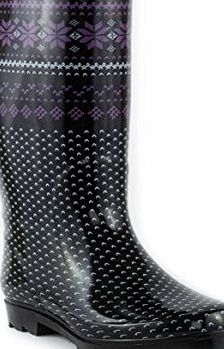 - Ladies Black Knitted Effect Wellington Boot - Size 9 - Black