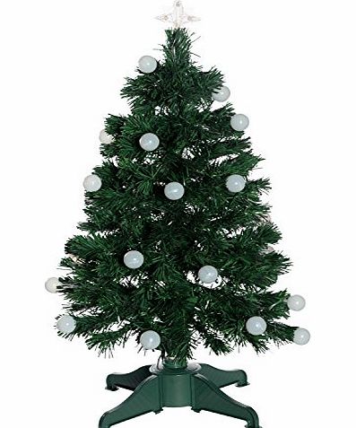 WeRChristmas 3 ft/ 90 cm Pre-Lit Fibre Optic Christmas Tree with 20-Ball Decorations, White/ Green