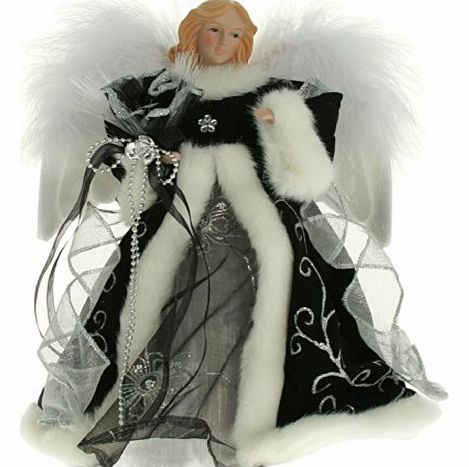WeRChristmas 30 cm Fibre Optic Angel Decoration Christmas Tree Top Topper with Feather Wings, Black/ Silver