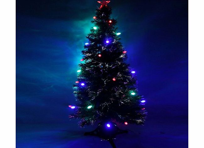 4 ft/ 120 cm Green Pre-Lit Multi-Colour Fibre Optic Christmas Tree with Red/ Green/ Blue LED Cone and Star Topper