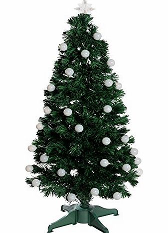 WeRChristmas 4 ft/ 120 cm Pre-Lit Fibre Optic Christmas Tree with LED Ball Lights, White/ Green