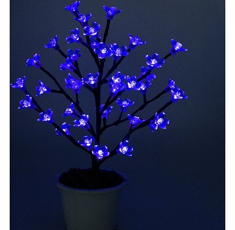 40 cm Pre-Lit Potted Cherry Blossom Tree Christmas Decoration with 40 LED Static/ Flashing Lights, Blue