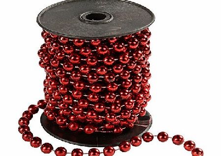 WeRChristmas 6.5 m Pre-Lit Shiny Beaded Garland Tinsel Christmas Tree Decoration on a Reel, Red