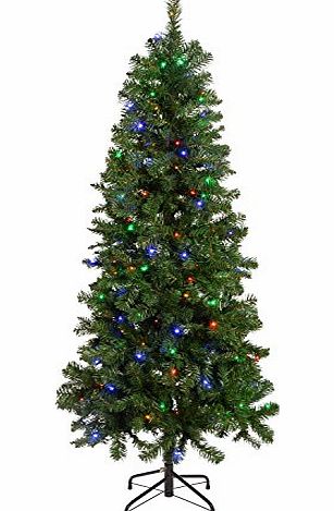 WeRChristmas 6 ft/ 1.8 m Slim Pre-Lit Christmas Tree with 200-LED Lights, Multi-Colour