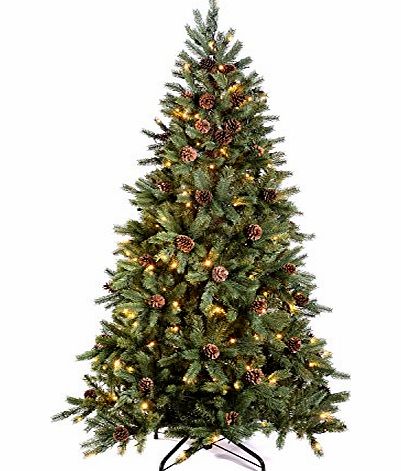 WeRChristmas 6 ft/ 1.90 m Craford Pine Cone Pre-Lit Multi-Function Christmas Tree with 400 Warm White LED Lights/ 8 Setting Controller/ Easy Build Hinged Branches
