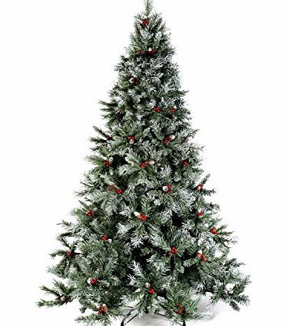 7 ft/ 2.1 m Scandinavian Blue Spruce Christmas Tree includes Pine Cones and Berries with Easy Build Hinged Branches